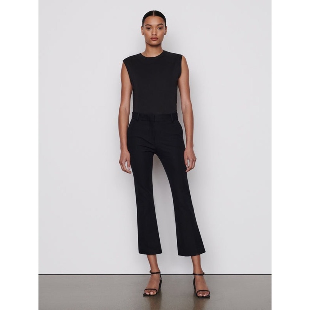 FRAME‎ Crop Flare Trouser Black Sateen Size 0 High Waist Stretch Wool Chic Sexy